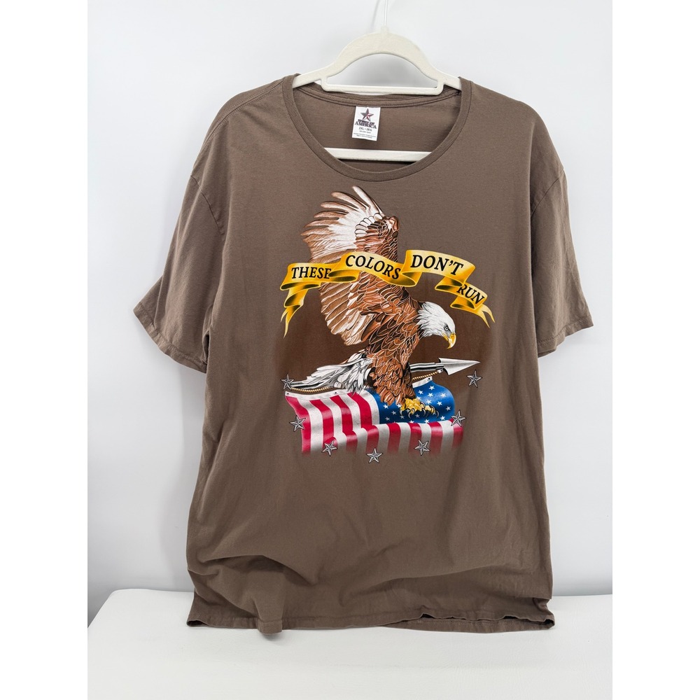 Spirit of America Graphic Tee Sz 2XL Brown Patriotic Eagle Flag Shirt
